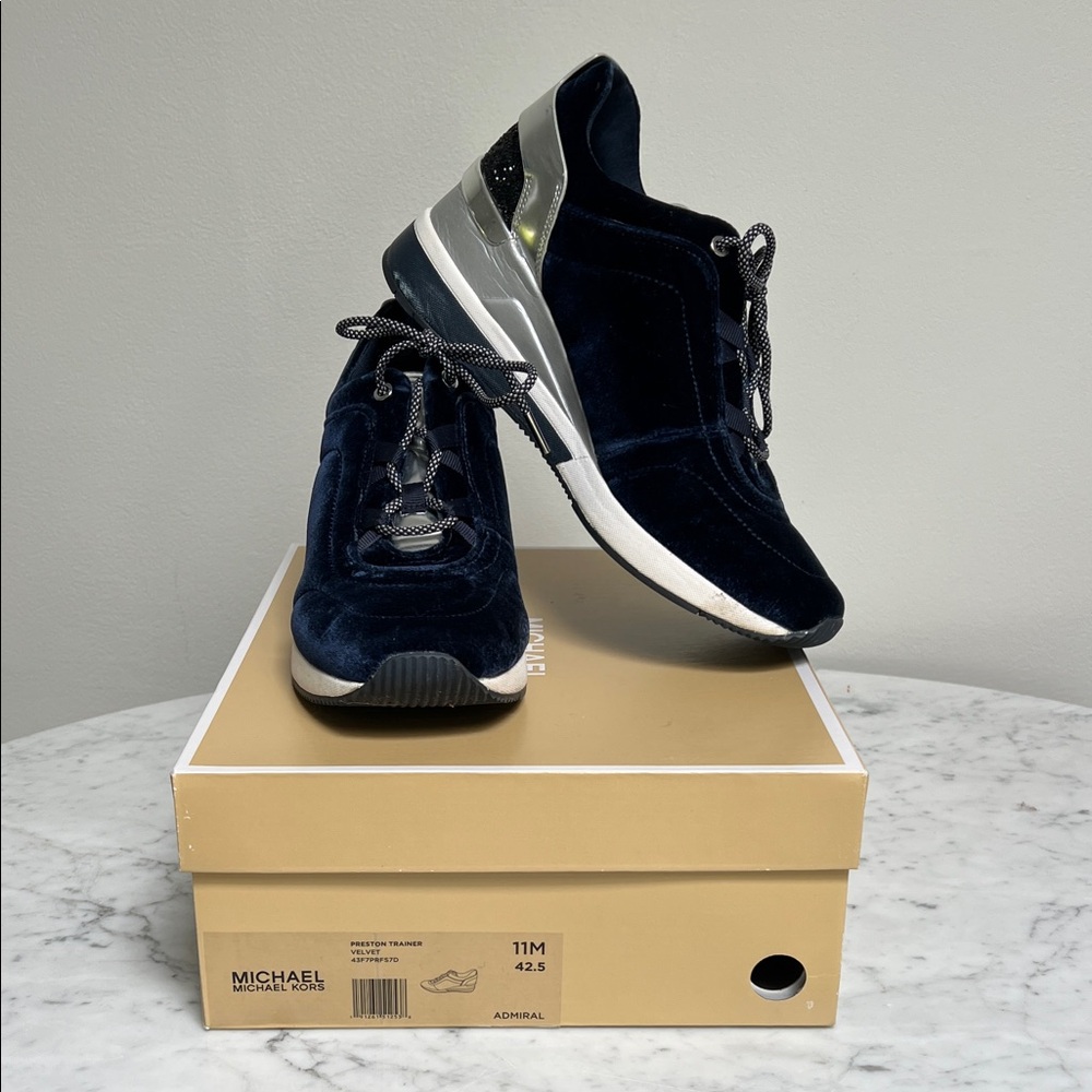 Michael Kors Navy and Silver Women's Sneakers